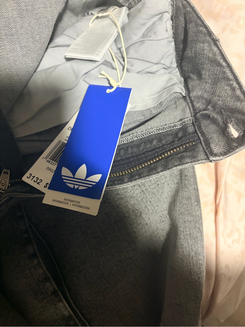adidas Washed Grey Wide-Leg Flare Jeans with White Side Stripes - Picture 4 of 7